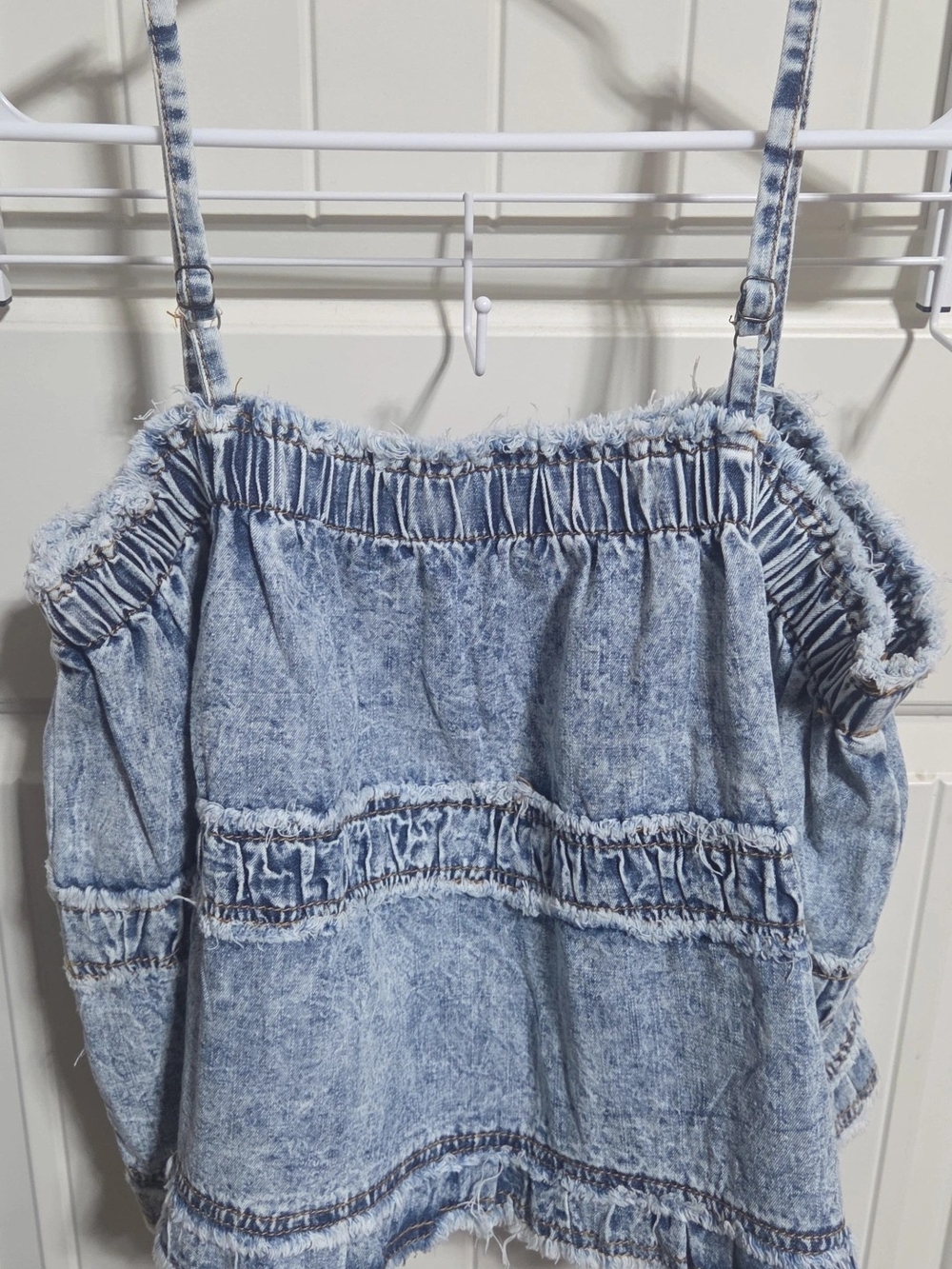 POL Light Blue Denim Floral Embroidered Skirted Top - Picture 2 of 4
